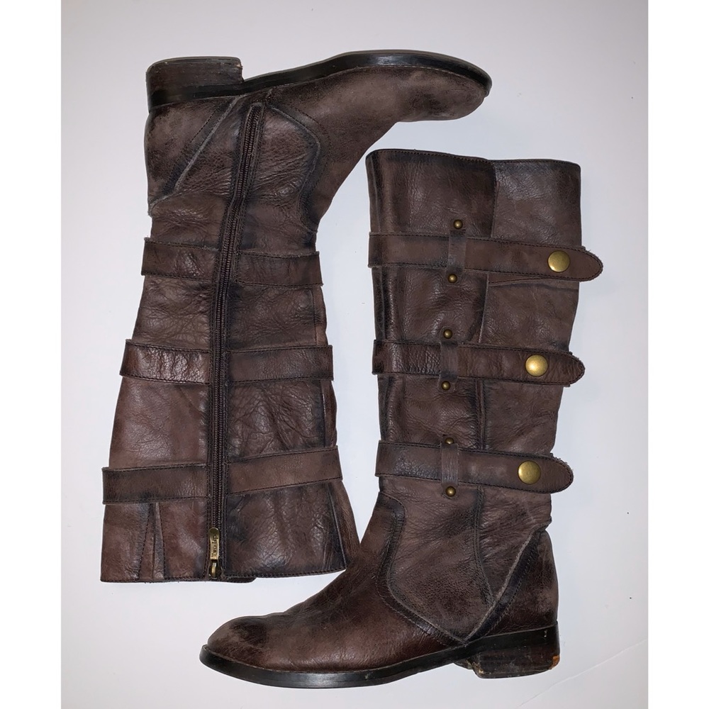 Two Lips Leather Riding Boots With Straps